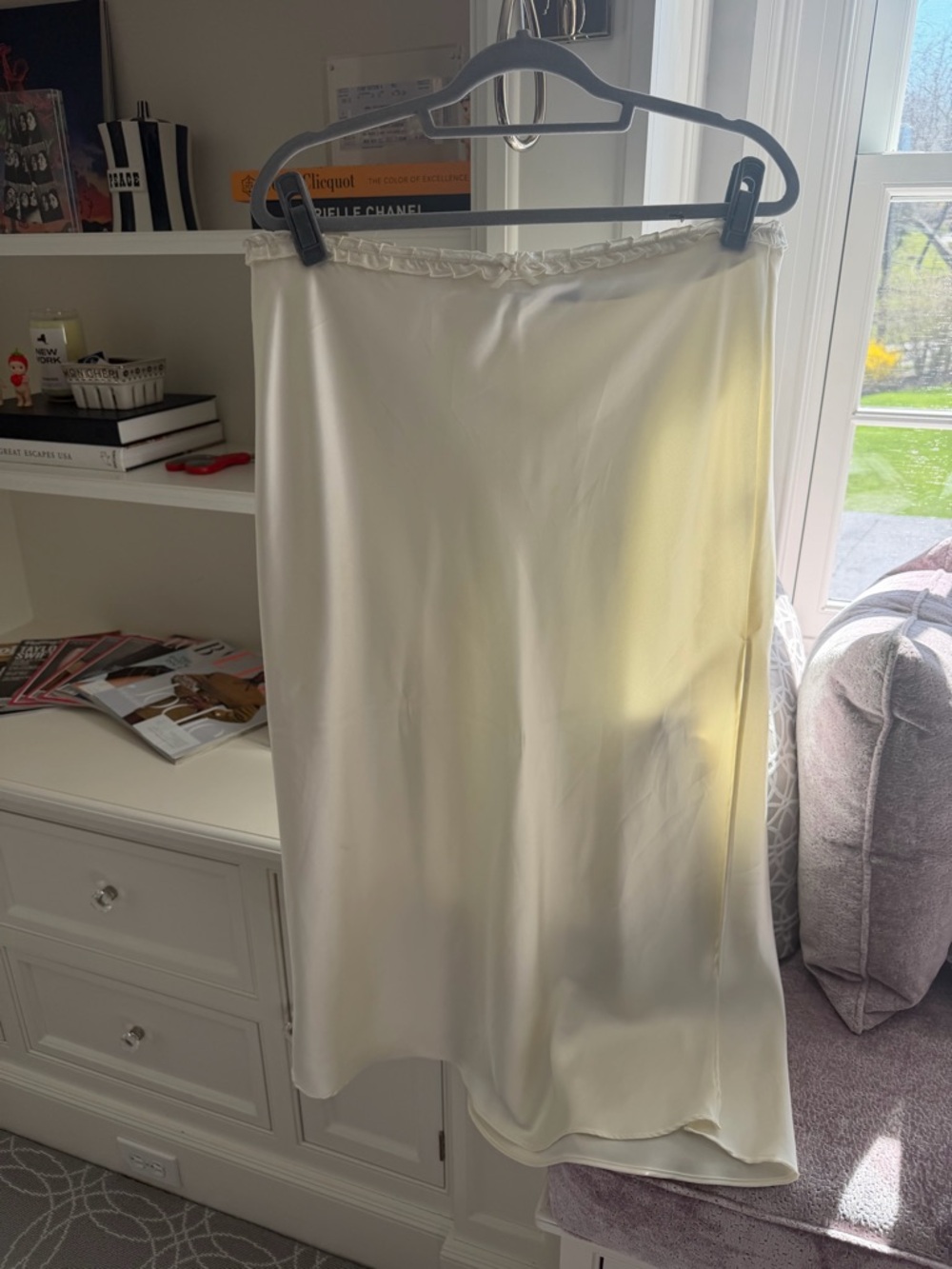 CHANEL Ivory Satin Midi Slip Skirt